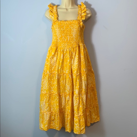 Torrid smocked yellow white Leopard print dress flutter sleeve size 0 sun dress - Picture 1 of 6